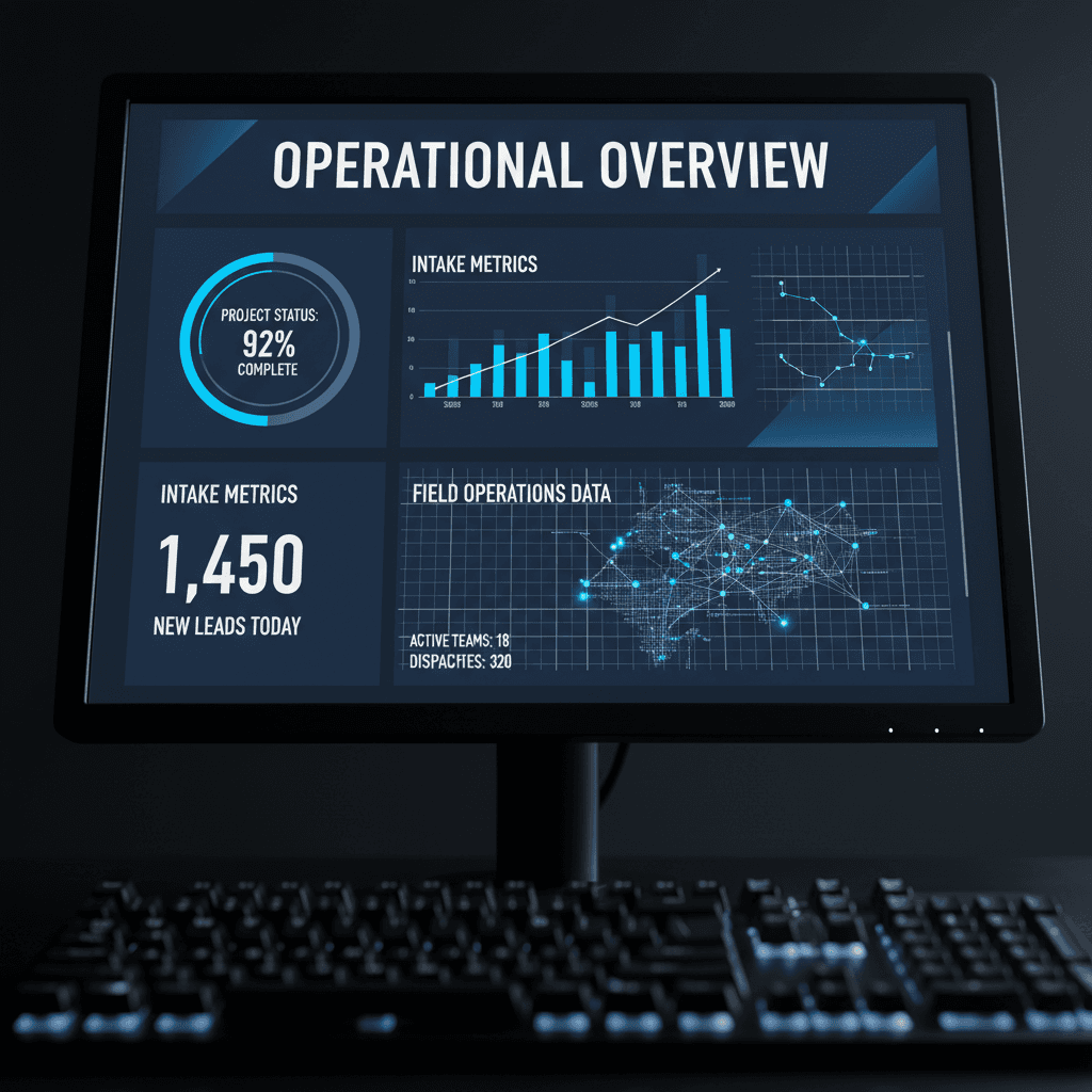 Real-time analytics dashboard showing project and intake metrics