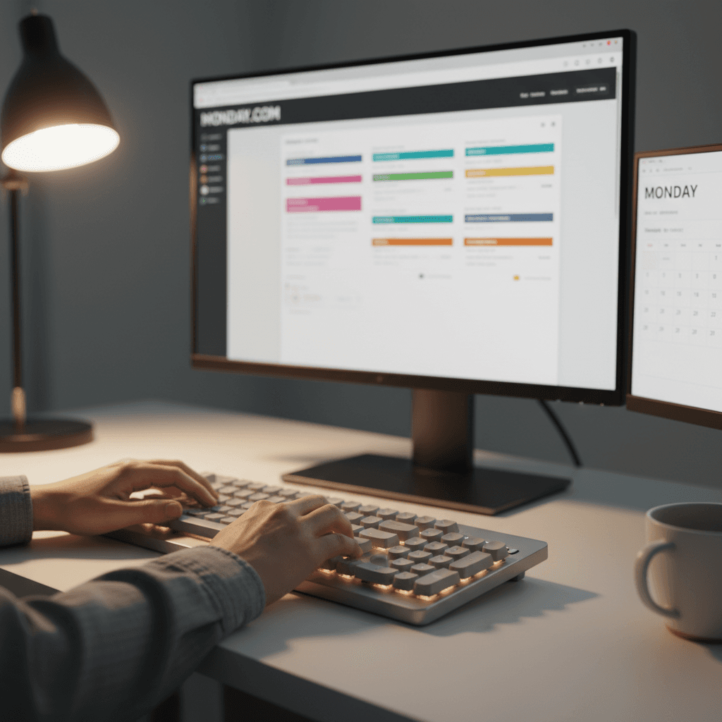 Hands typing data into project management software